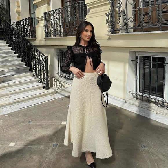 Zara tie front ruffled combination cardigan black - Picture 8 of 10